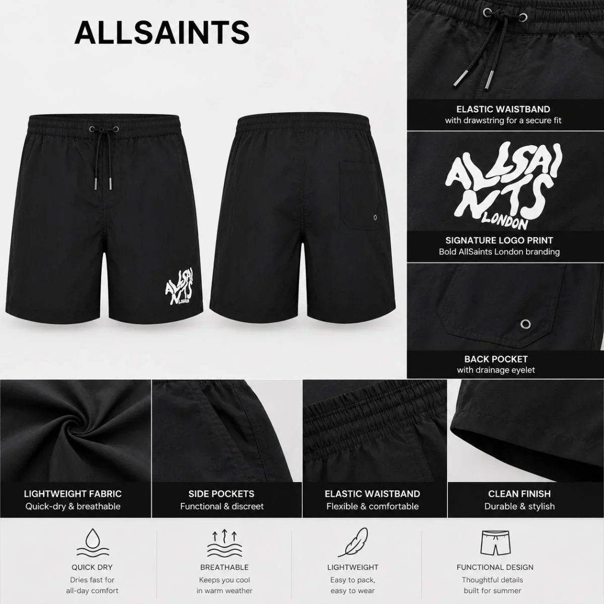 ALLSAINTS Orlando Shorts Men - BLK - Image 6