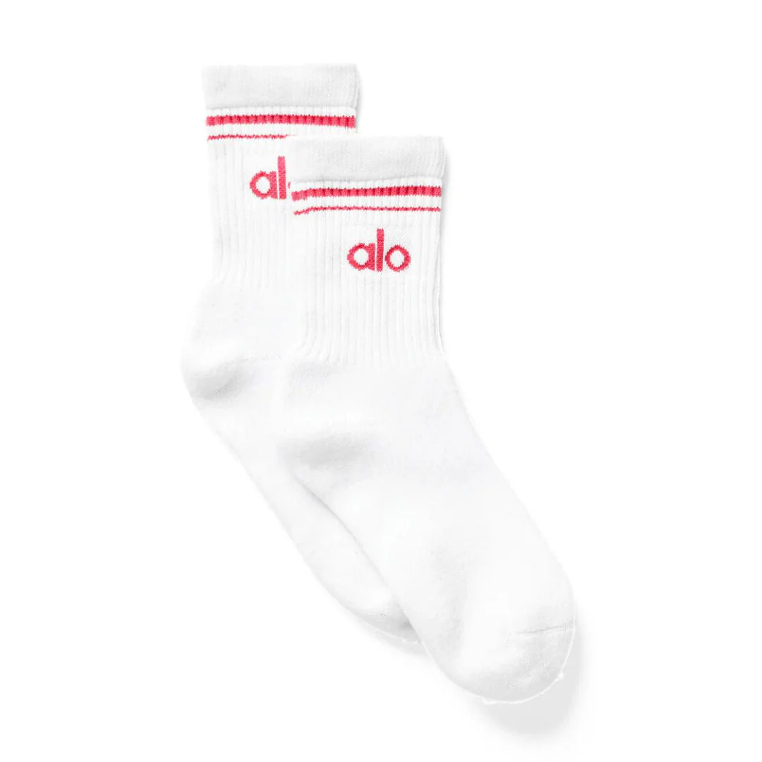 Alo Yoga Unisex Half-Crew Throwback Sock - WHTRED