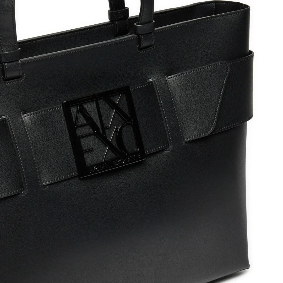 ARMANI EXCHANGE Natural Fabric Tote Bag - BLK - Image 4