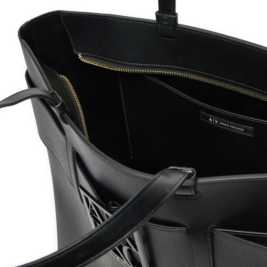 ARMANI EXCHANGE Natural Fabric Tote Bag - BLK - Image 5