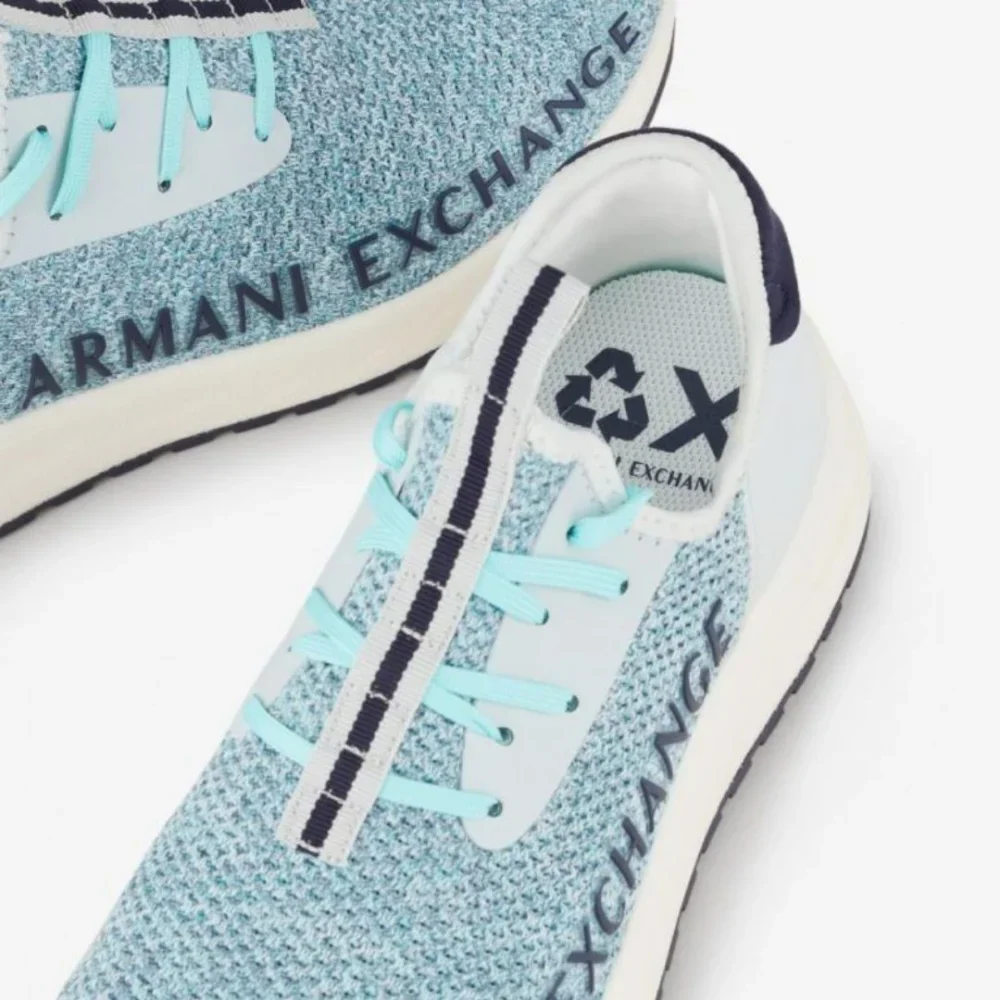 ARMANI EXCHANGE XUX058 Logo Sock Style Sneakers - BLU - Image 6