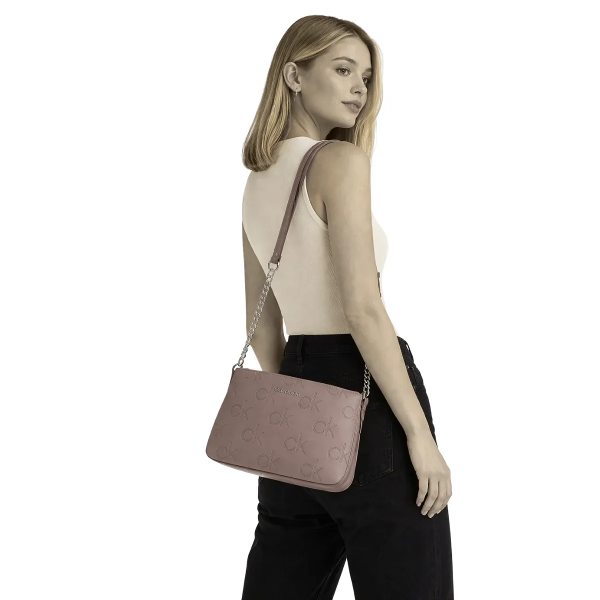 Calvin Klein Metallic Chain Accent Sling Bag Crossbody Women - DRKBEG - Image 2