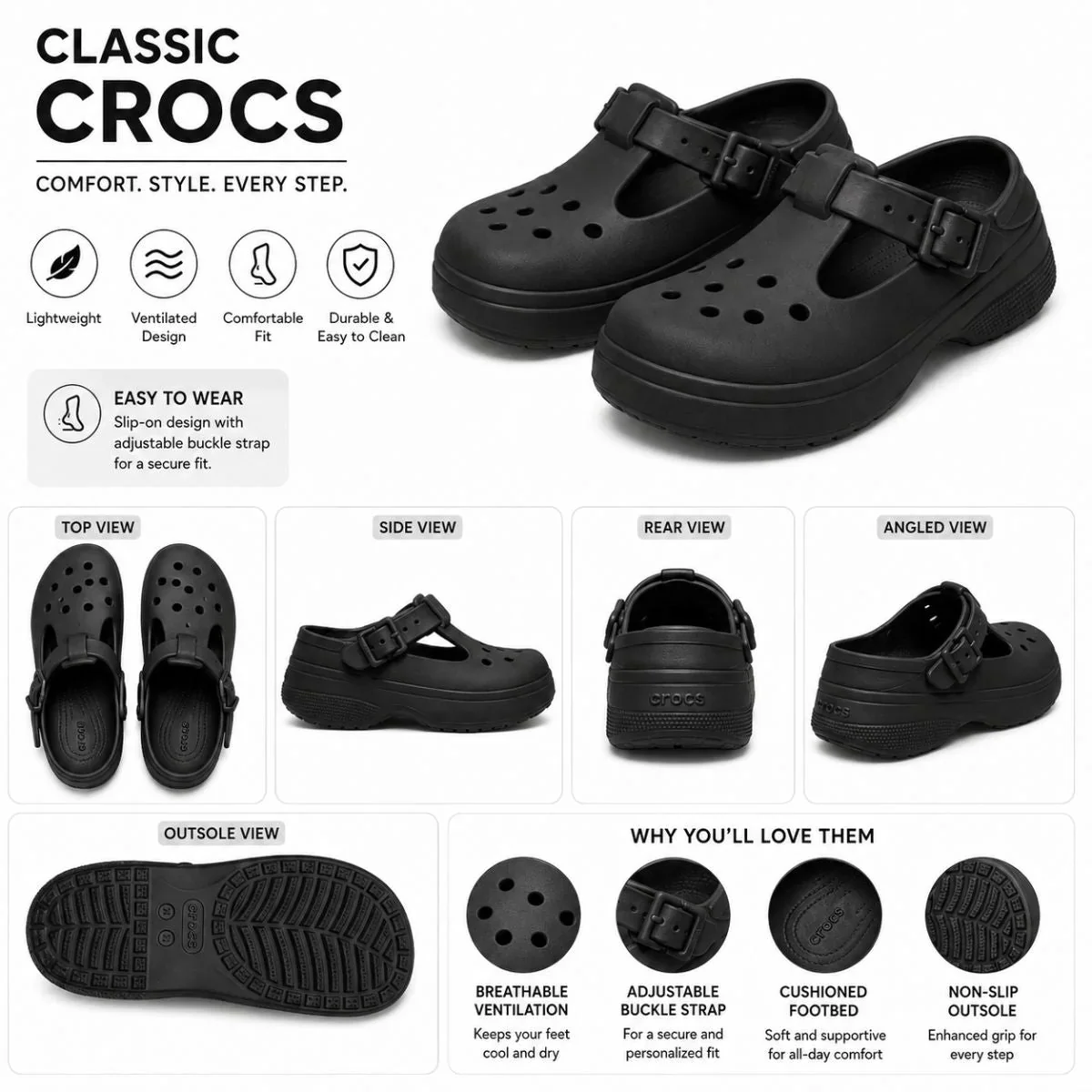 Crocs Classic Mary Jane Clog - BLK - Image 5