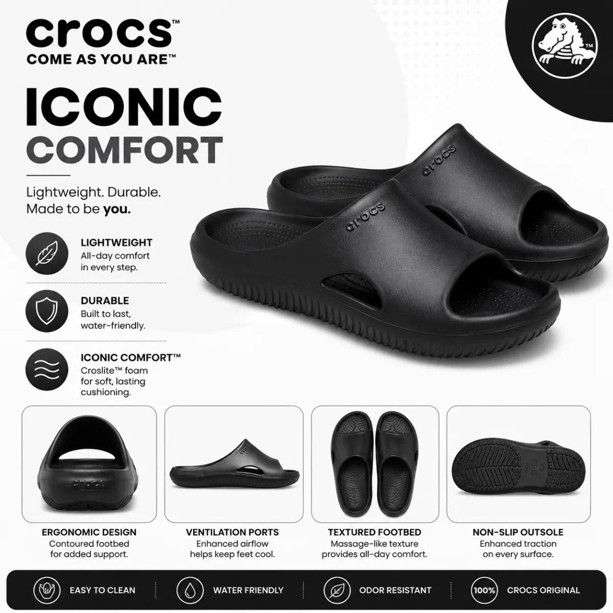 Crocs Clog Milo Recovery Slide - BLK - Image 5