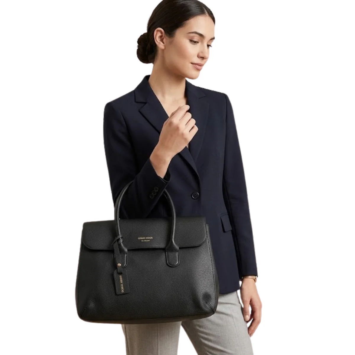 Emporio Armani Business bag in tumbled leather - BLK - Image 2