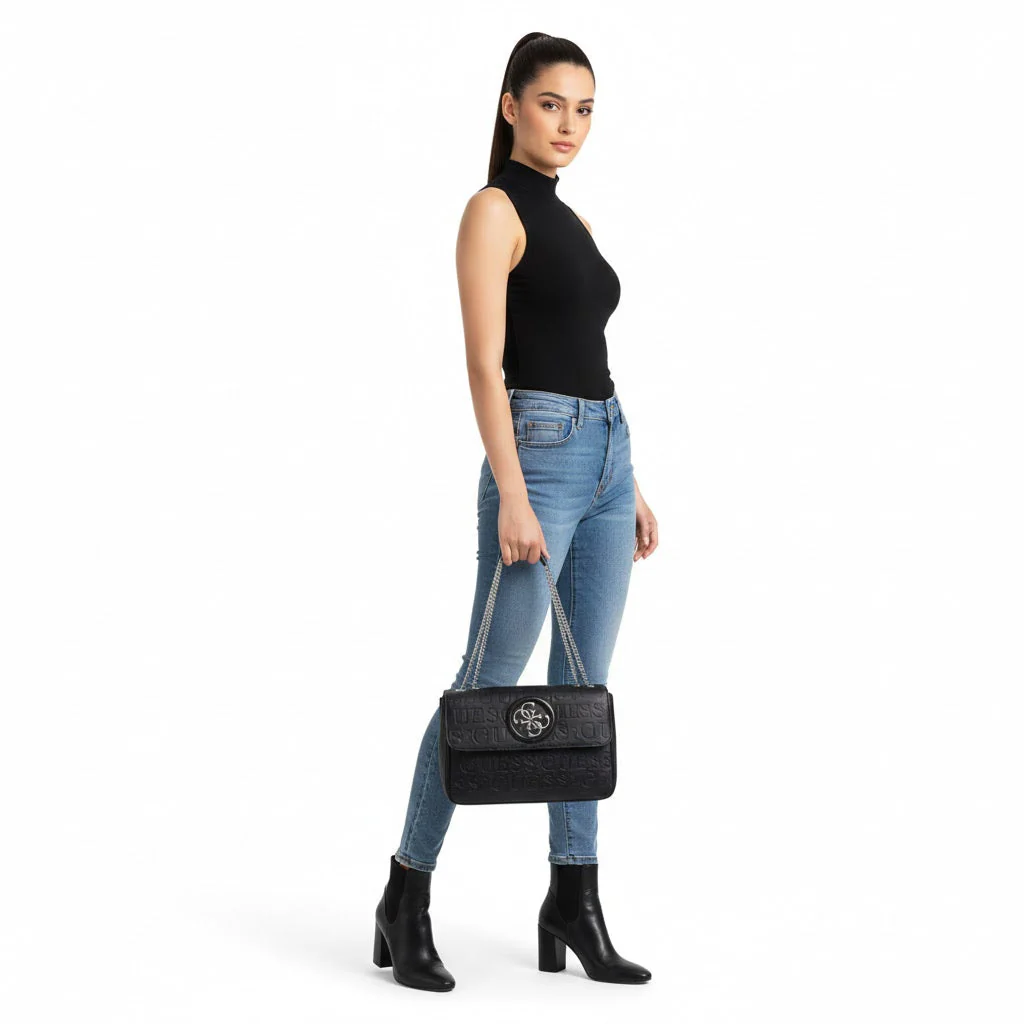 GUESS Embossed Monogram Shoulder Bag Women -BLK - Image 2
