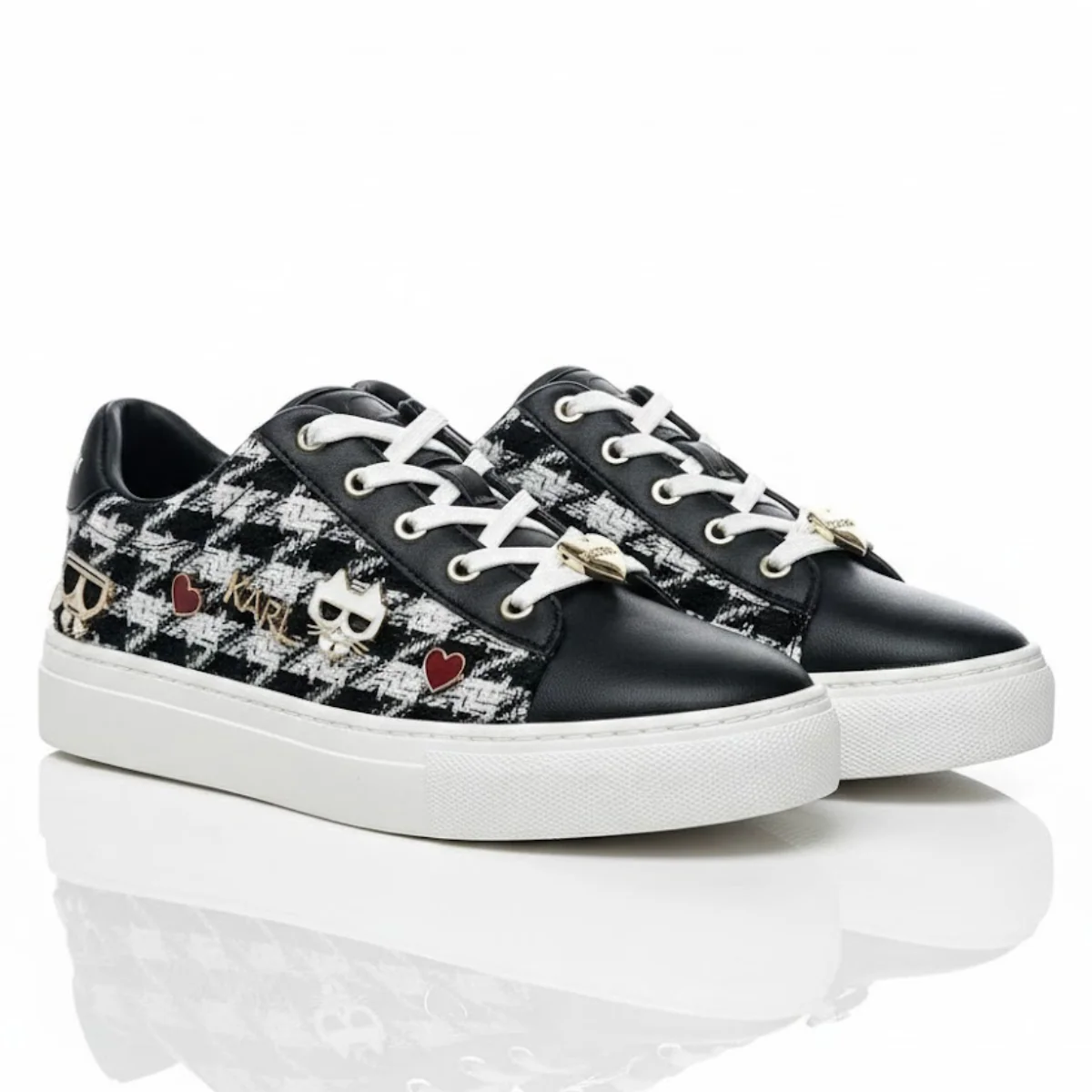 KARL LAGERFELD PARIS Cate Pins Cute Logo Sneakers Women - BLKWHT