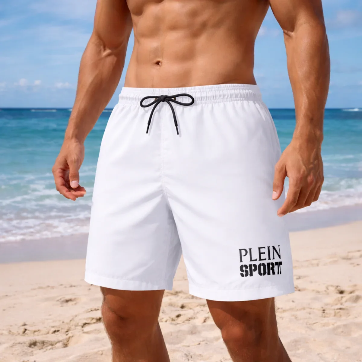 PLEIN SPORT Logo Print Drawstring Swim Shorts Men PL0088 - WHT - Image 2