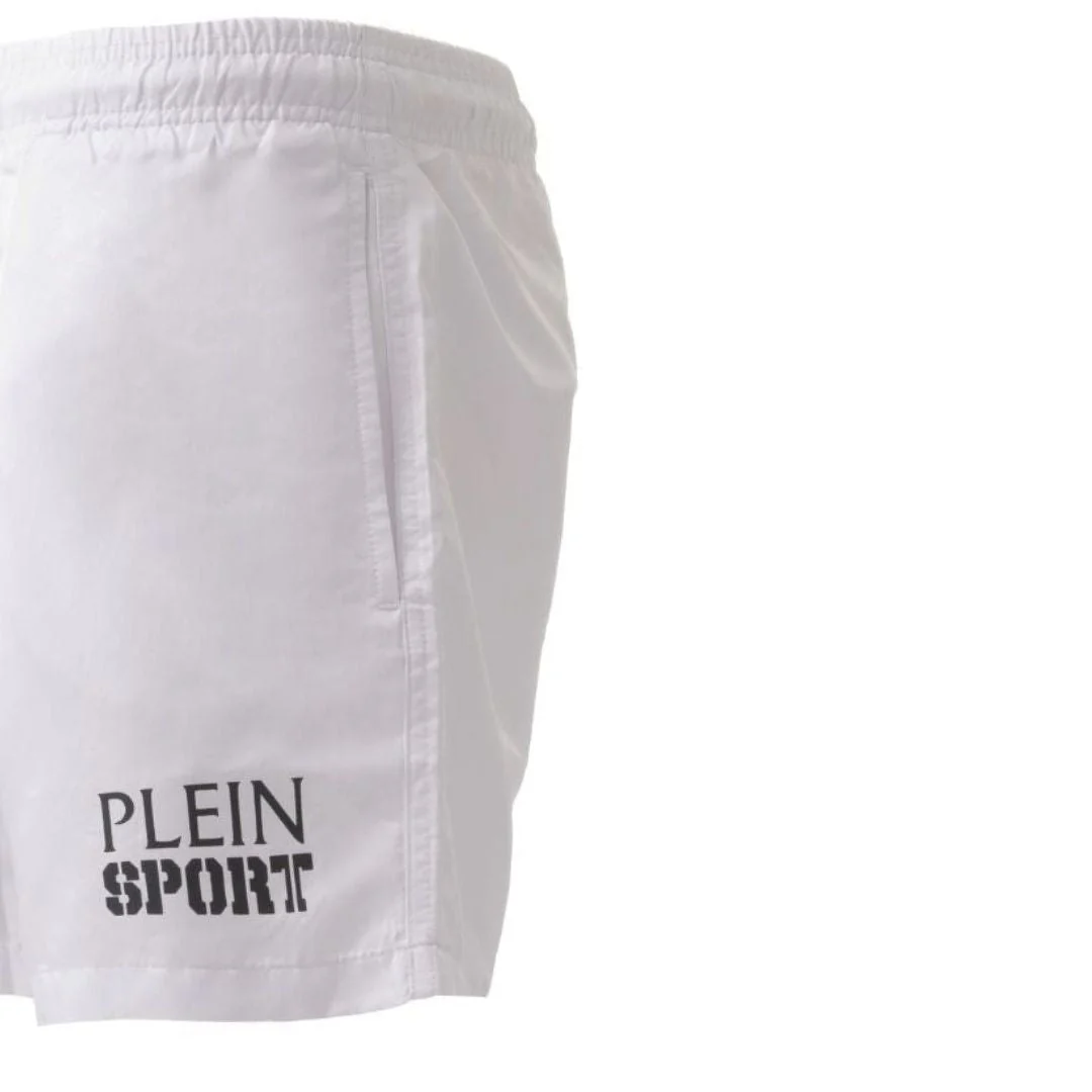 PLEIN SPORT Logo Print Drawstring Swim Shorts Men PS25038-WHT - Image 3