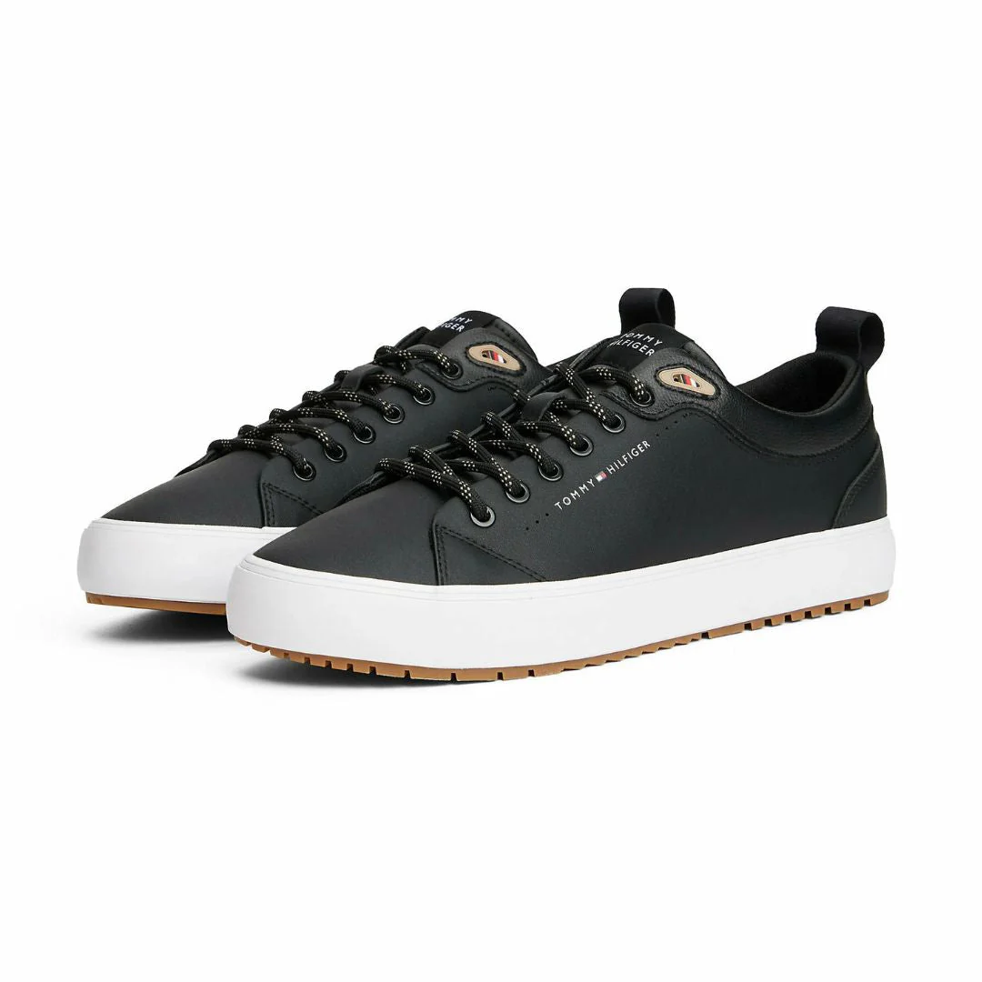 Tommy Hilfiger Fine-Cleat Leather Trainers Men FM0FM05625-BLK - Image 2