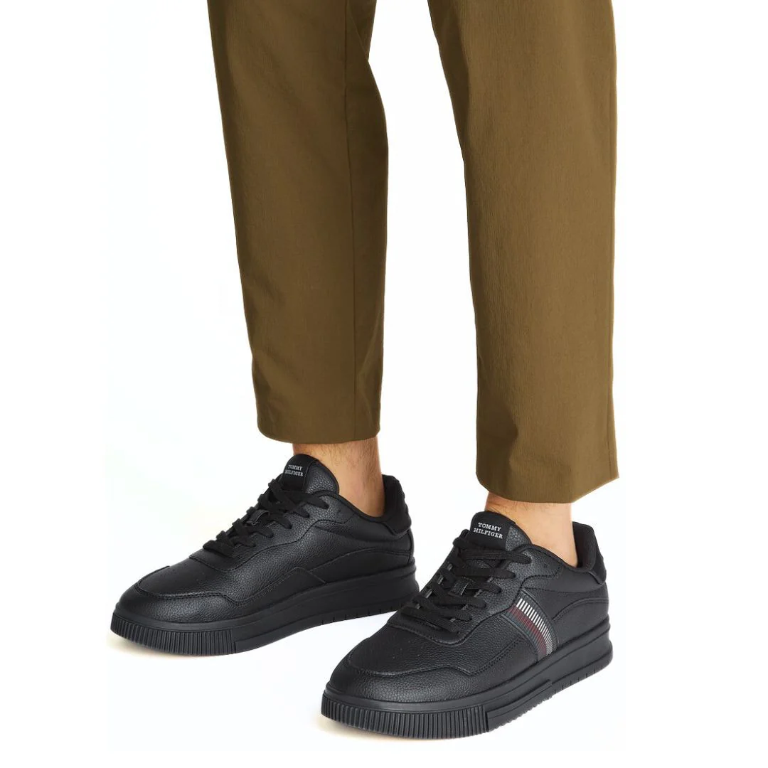Tommy Hilfiger Supercup Stripes Tumbled LTH Sneakers Men FM0FM05300-BLK - Image 2