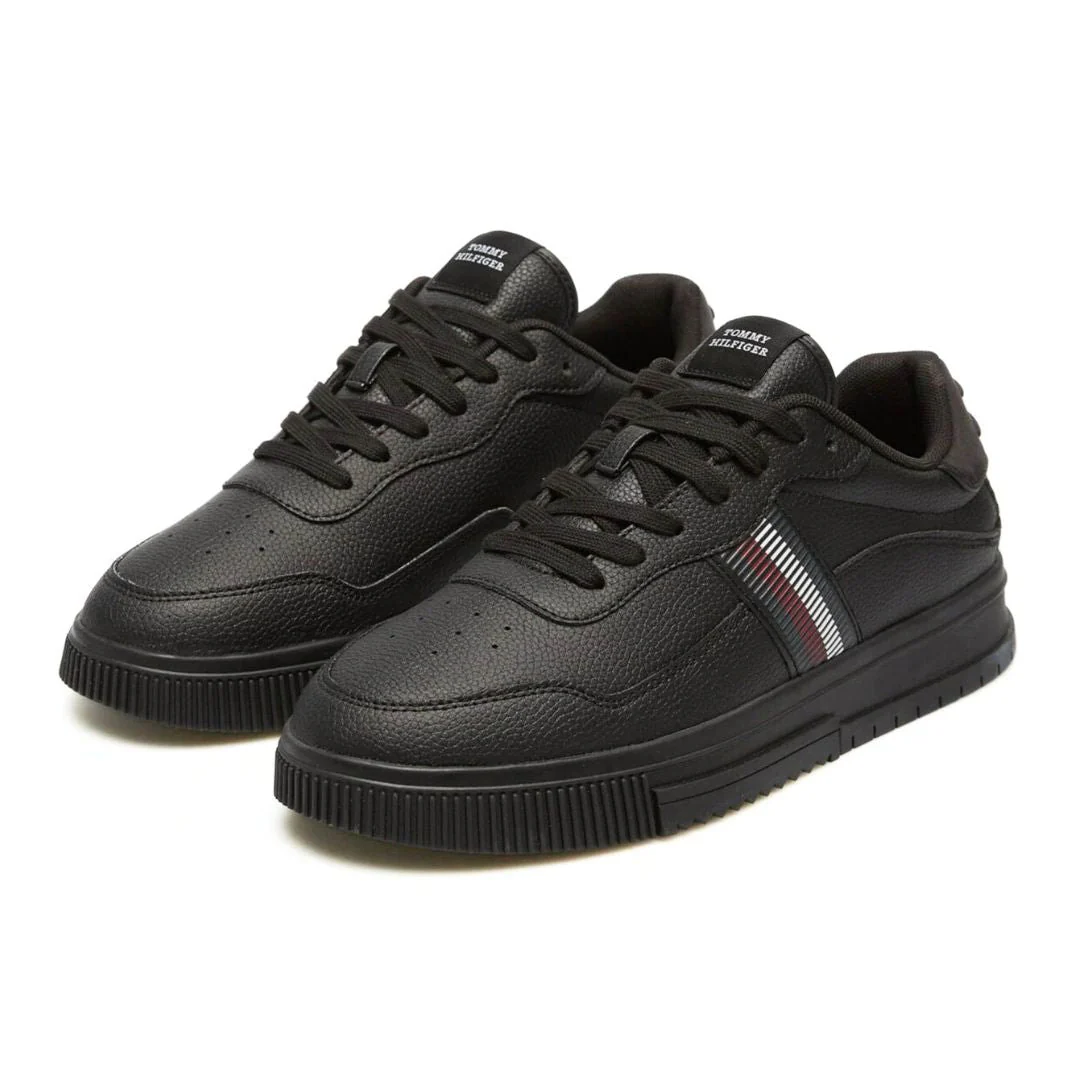 Tommy Hilfiger Supercup Stripes Tumbled LTH Sneakers Men FM0FM05300-BLK - Image 3